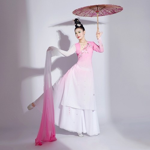 Chinese Hanfu Fairy Dresses Pink Gradient Taoli Cup Classical Dance Lotus Award Group Dance Costume Women's Flowing Water Sleeve Art Test Umbrella Dance Performance suit
